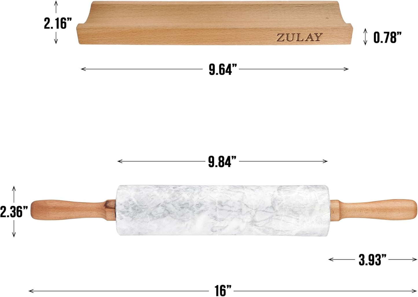 Zulay Kitchen 17-Inch Marble Rolling Pin With Stand - Polished Marble Rolling Pins For Baking With Long Beechwood Handle - Non-stick Roller Pin For Baking Pastries, Bread & Pizza