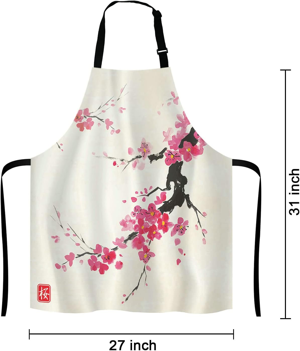 Japanese Cherry Bib Apron with Adjustable Neck for Men Women,Suitable for Home Kitchen Cooking Waitress Chef Grill Bistro Baking BBQ Apron