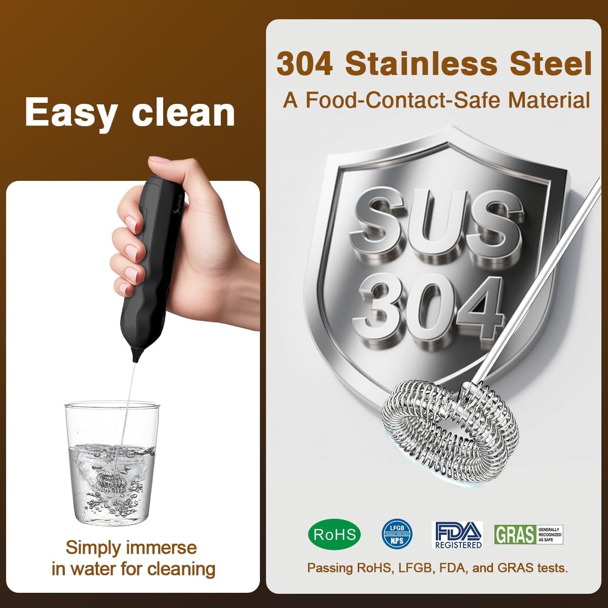 SUPRUS Ultra Fast Handheld Milk Frother Double Whisk with Stand 2 Batteries Stainless Steel for Lattes Cappuccino Matcha Hot Chocolate Coffee Bar Accessories Kitchen Gadgets Gift