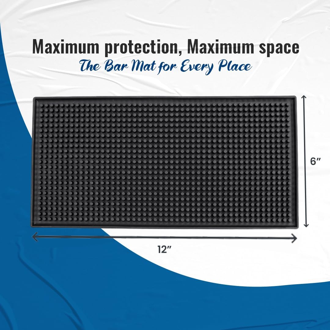 Rubber Bar Mats for Countertop by ProTensils - 12" x 6" Black Bar Mats for Bartending, Bar Service Mat, Home Bar, Coffee Bar Mat Spill Matt (2 Pieces)