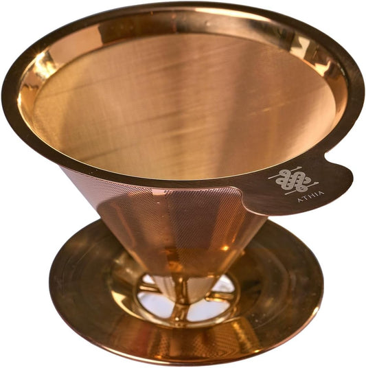 ATHIA Golden Stainless Steel Reusable Coffee Filter, Pour Over Cone Dripper with Fine Mesh, Paperless & Eco-Friendly Design, Fits Most Mugs, Carafes & Coffee Makers (Rose Golden, Standard)