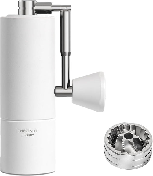 TIMEMORE Chestnut C3S Pro Manual Coffee Grinder, Stainless Steel S2C Conical Burr Coffee Grinder, Hand Coffee Grinder with Foldable Handle, Adjustable Grind Setting for Travel/Camping/Home, White