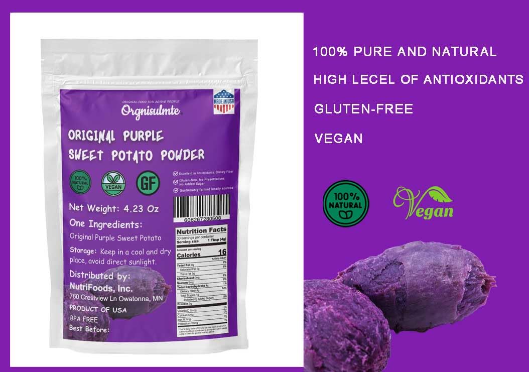Orgnisulmte Purple Sweet Potato Powder 4.23 Oz, 100% Pure Natural Premium Purple Yam Powder for Food Coloring 120g