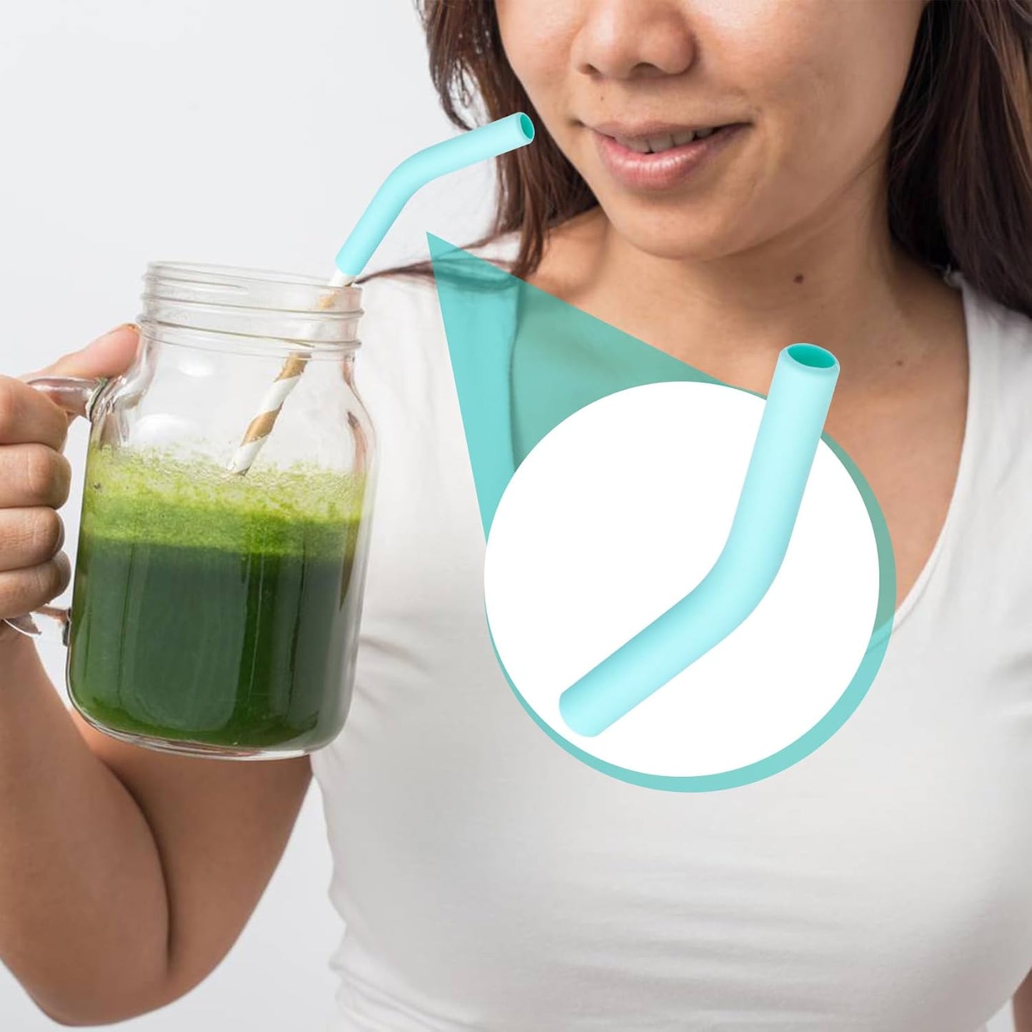 6pcs Food-Grade Silicone Straw Tips, Reusable Metal Straw Elbows Tips, Temperature Resistant Rubber Straw Covers Replacement Tip for 5/16" Stainless Steel Straws - Green