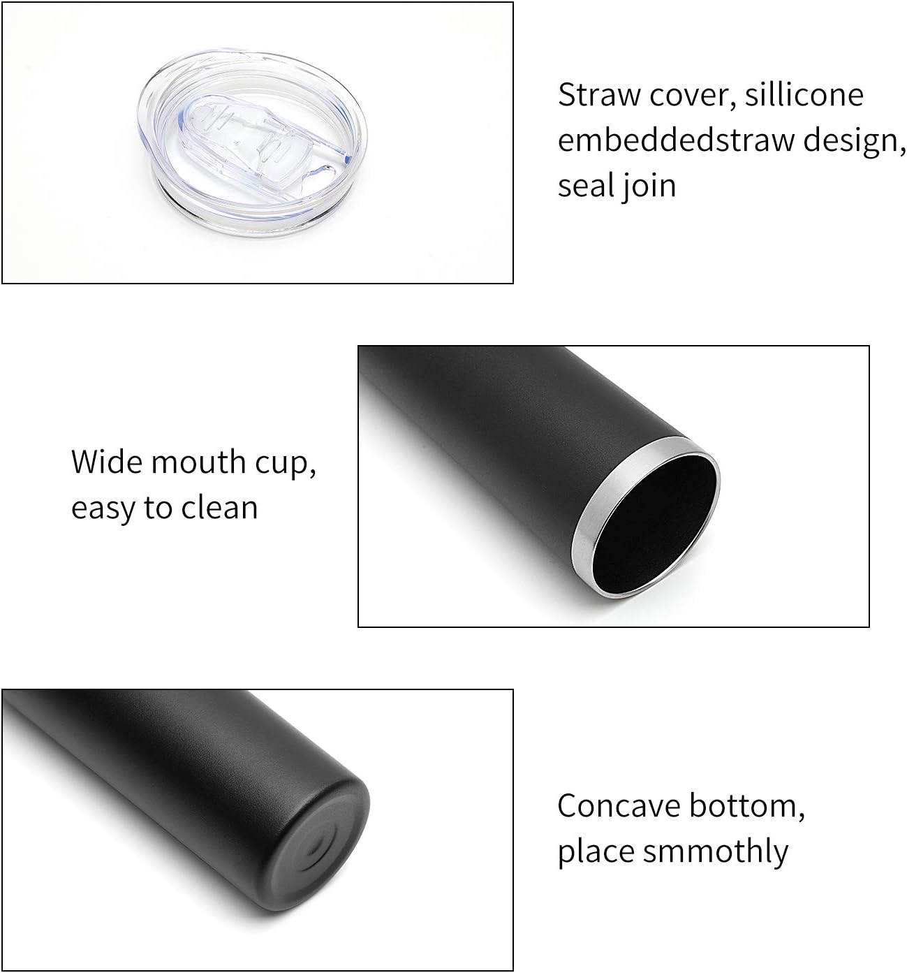 HASLE OUTFITTERS 20 oz Skinny Tumblers Bulk Set, Stainless Steel Insulated Slim Tumblers with Lids, Reusable Double Wall Travel Coffee Mugs, Durable Powder Coated Travel Water Cups(Black, 4)