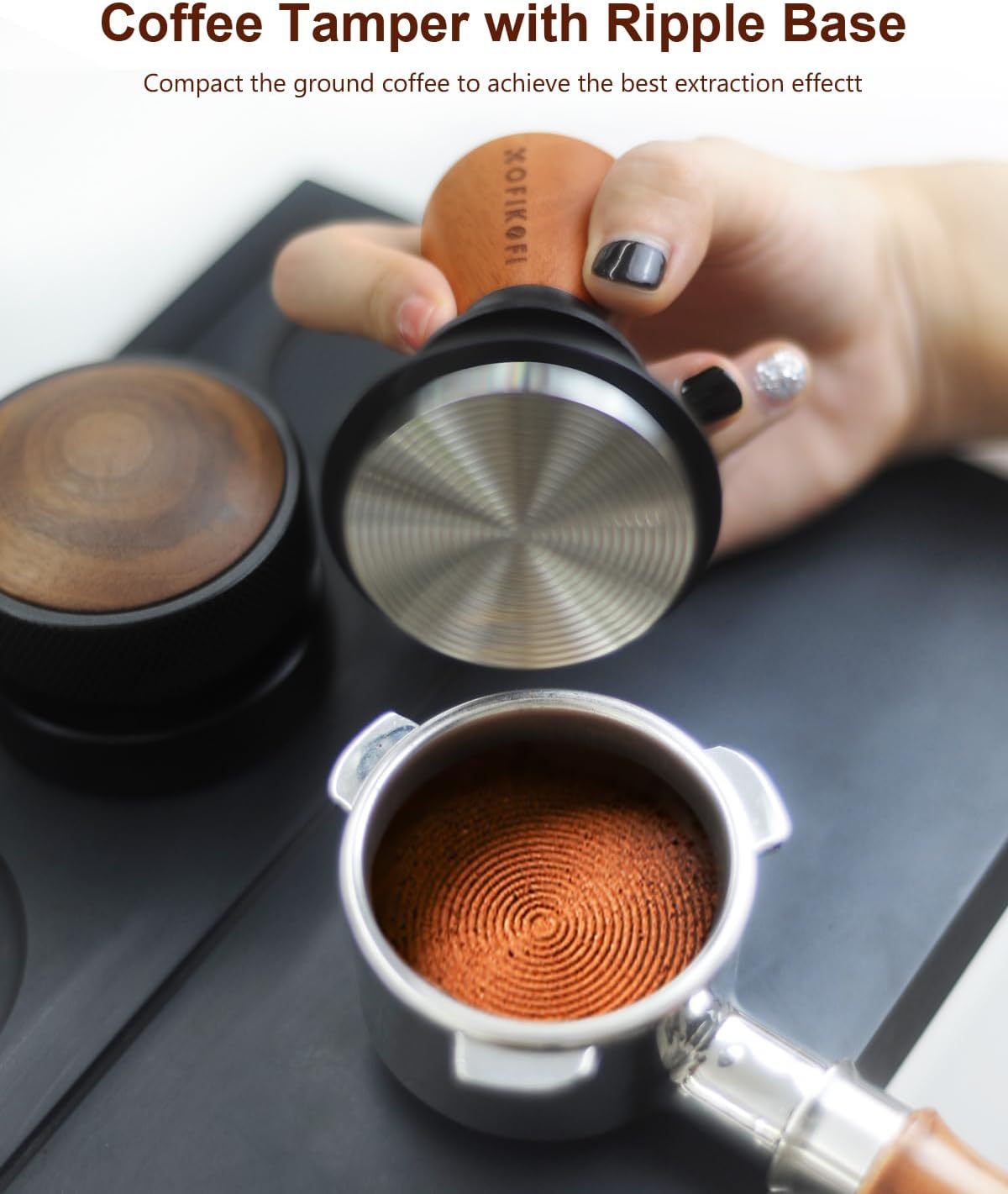 58mm Espresso Tamper, Coffee Tamper with 30lbs Spring Loaded, Espresso Coffee Tamper with Stainless Steel Ripple Base and Rosewood Handle Fits for E61,Breville and All 58mm Espresso Machines