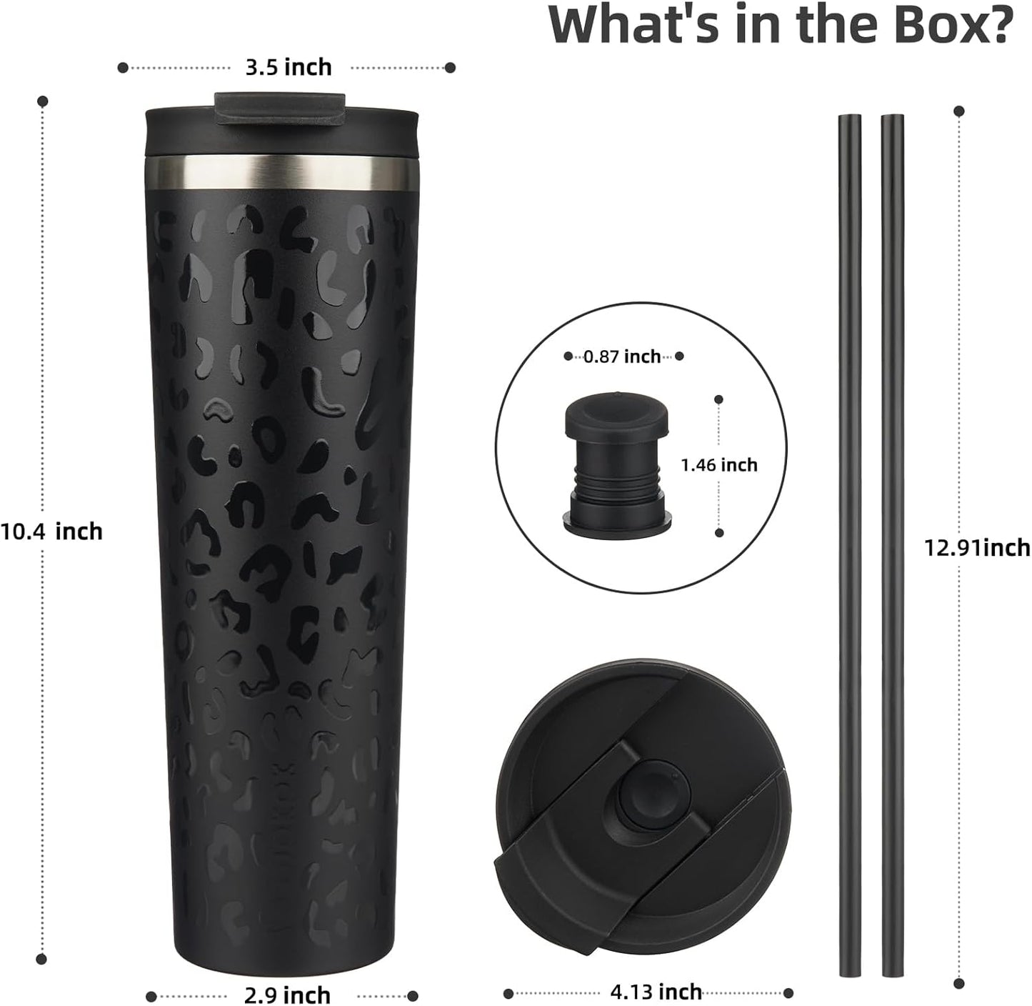 BJPKPK 34oz Insulated Tumbler With lid And Straw Stainless Steel Tumblers Travel Coffee Mug Reusable Thermal Cup,Black Leopard