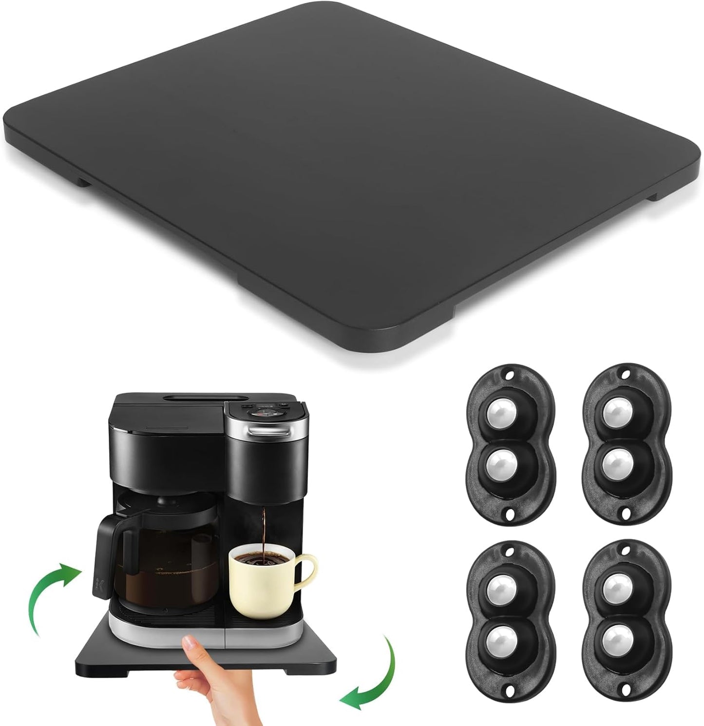 Appliance Slider 360° Rolling Tray for Coffee Maker Bamboo Coffee Pot Slider Tray Countertop Rotation Sliding Tray with Wheels, Small Appliances Mat Easily from Under the Cabinet Black(13.9"×11.6")