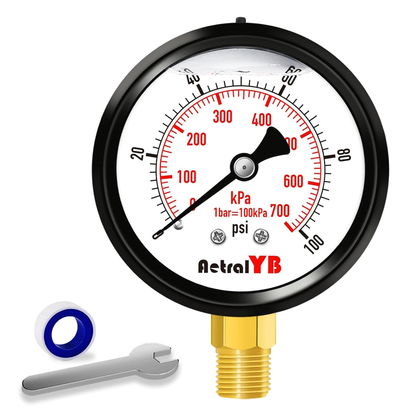 0-100 Psi 2.5 Inch Pressure Gauge Stainless Steel Case, Liquid Filled,1/4" NPT Lower Mount, IP67 Waterproof, for Water Pump, Pneumatic Air, Well, RV Hose, Tank, Gas