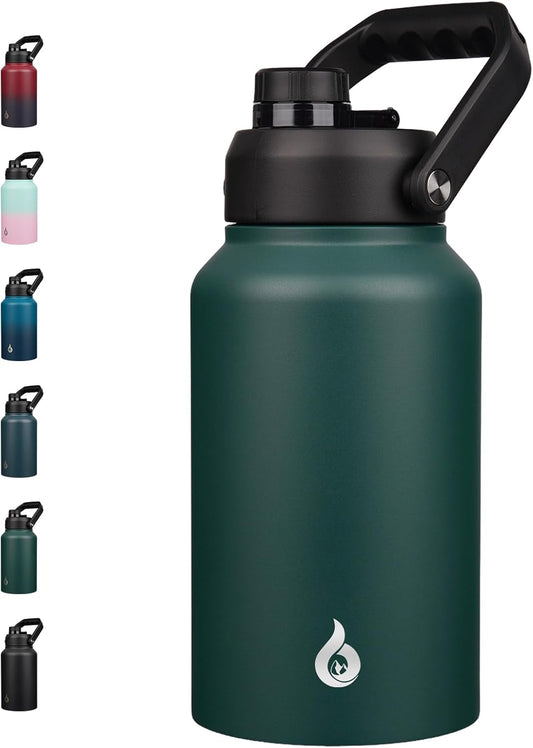 BJPKPK 87oz Insulated Water Bottle, Dishwasher Safe 2/3 Gallon Water Bottle with Ergonomic Handle, BPA Free Leak Proof Water Jug, Stainless Steel Metal Water Bottle with Anti-slip Bottom, Army Green