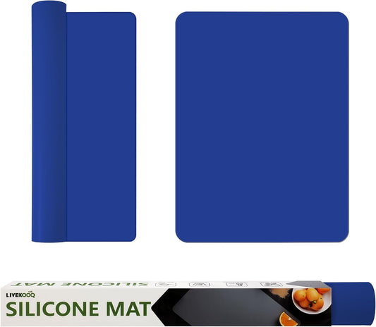 Silicone Mat for Kitchen Counter, Silicone Mat Trimable to Size (Classic blue, 15.7×11.8inch-2pcs), BPA-Free Silicone Placemat, Heat-Resistant NonSlip Table Mat for Air Fryer, Countertop Protector Mat