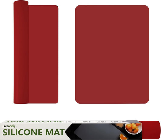 Silicone Mat for Kitchen Counter, Silicone Mat Trimable to Size (Red, 15.7×11.8inch-2pcs), BPA-Free Silicone Placemat, Heat-Resistant NonSlip Table Mat for Air Fryer, Countertop Protector Mat