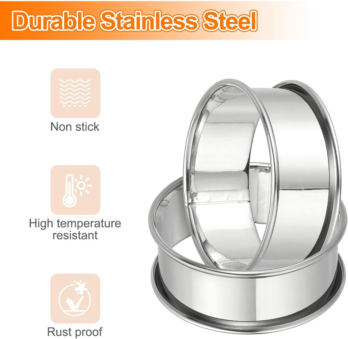 HARFINGTON 8pcs Crumpet Rings 2.36" Nonstick Round Cake Ring Stainless Steel Double Rolled English Pastry Rings for Kitchen Baking Crumpet Dessert, Silver