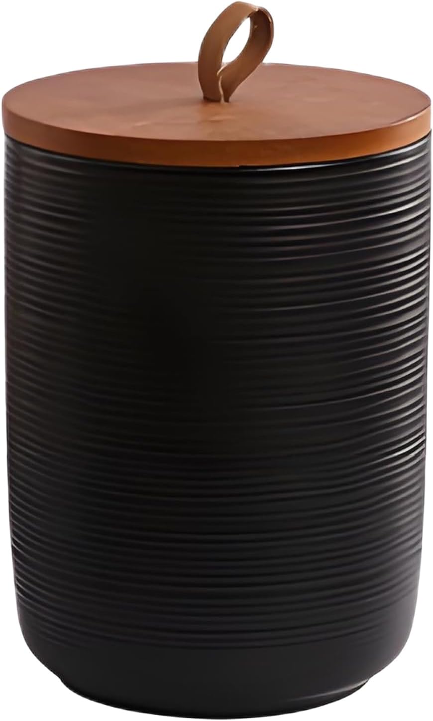 Food Storage Jar Strong Ceramic Storage Canisters with Airtight Wooden Lid,Kitchen Storage Containers for Serving Coffee Beans, Tea, Sugar, Salt, Spices (Big black)