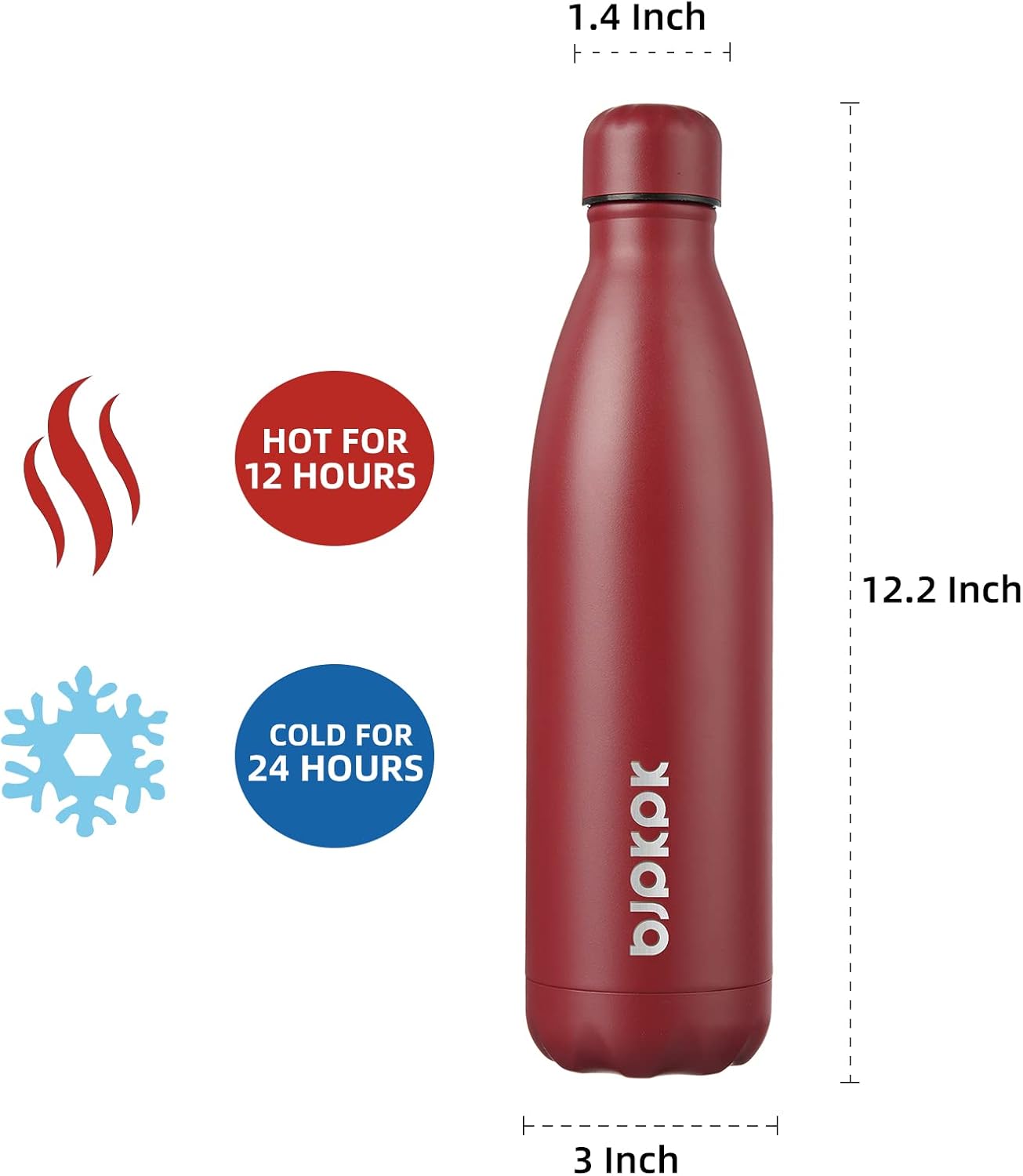 BJPKPK Stainless Steel Water Bottles 25oz Insulated Water Bottle Keep Cold And Hot, Brick Red