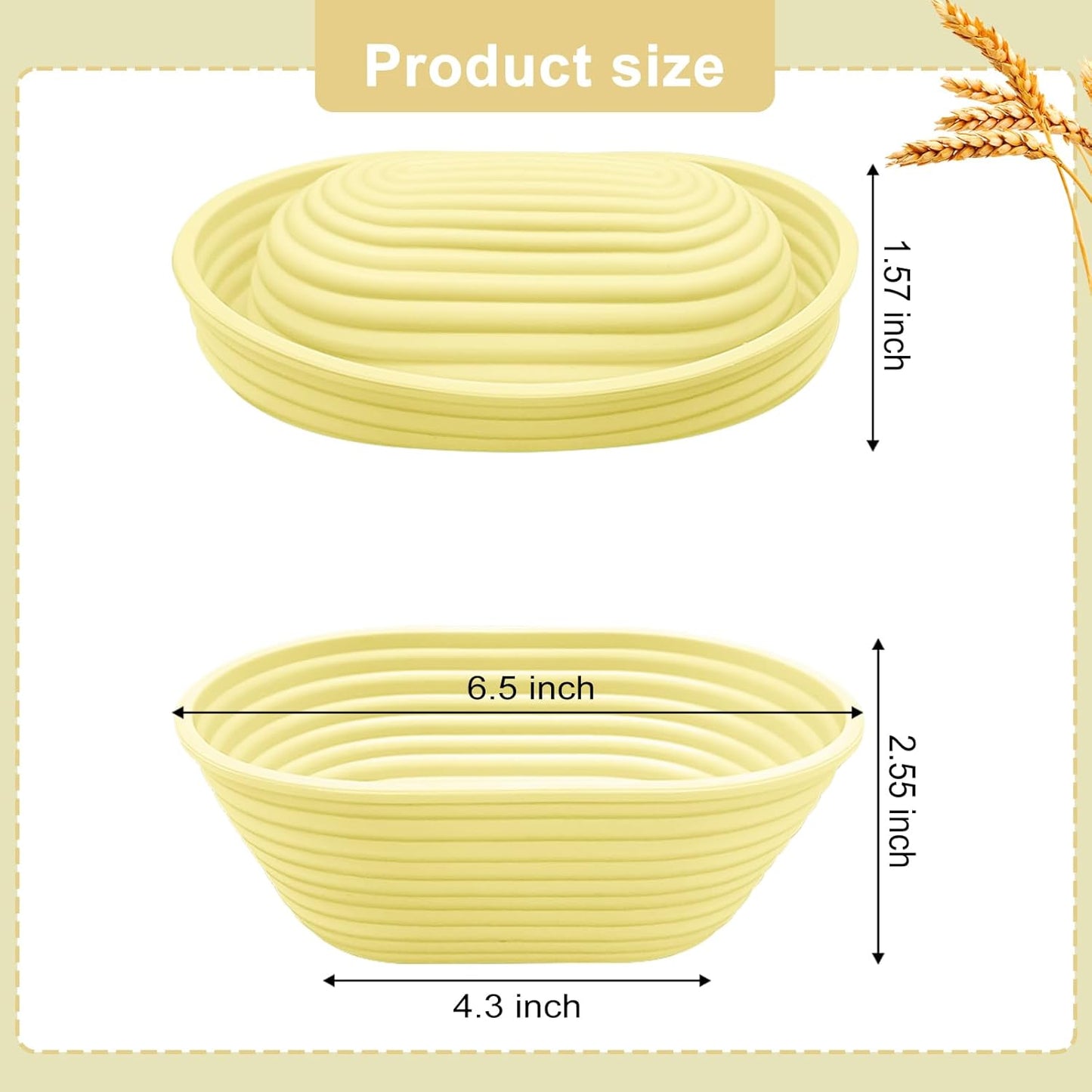 Silicone Banneton, Sourdough Bread Baskets (Set of 5, 6.5 Inch), Mini Oval Proofing Bowls, Bread Making Baking Supplies, Banneton proofing basket for Sourdough Baking