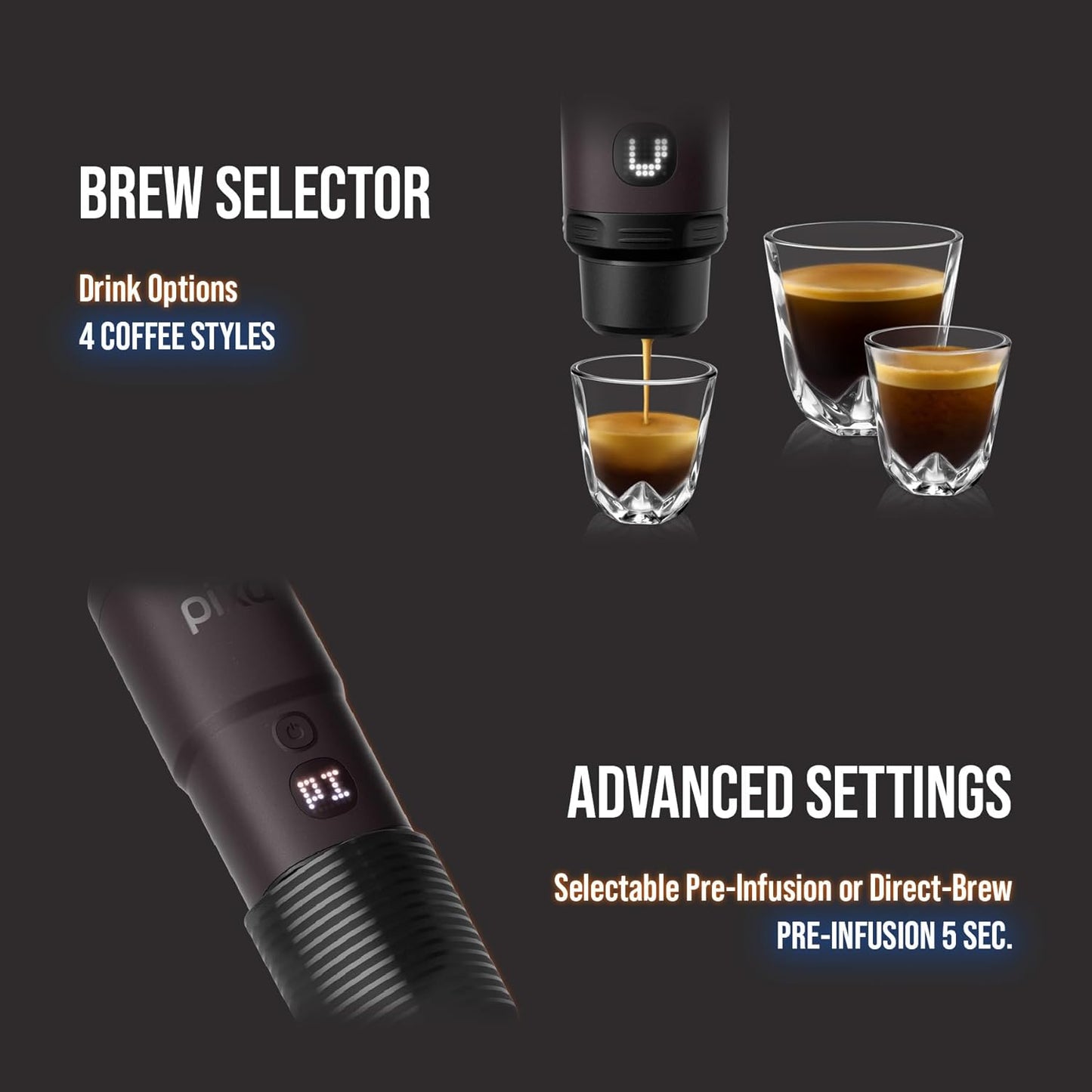 WACACO PIXAPRESSO, Coffee Machine Electric & Portable, With 4 Coffee Types & Fast Heat-Up, 3* 3000mAh Battery Up to 5 Cups, 20 Bar Portable Espresso Maker For Ground Coffee & NS Capsule, Dark Burgundy