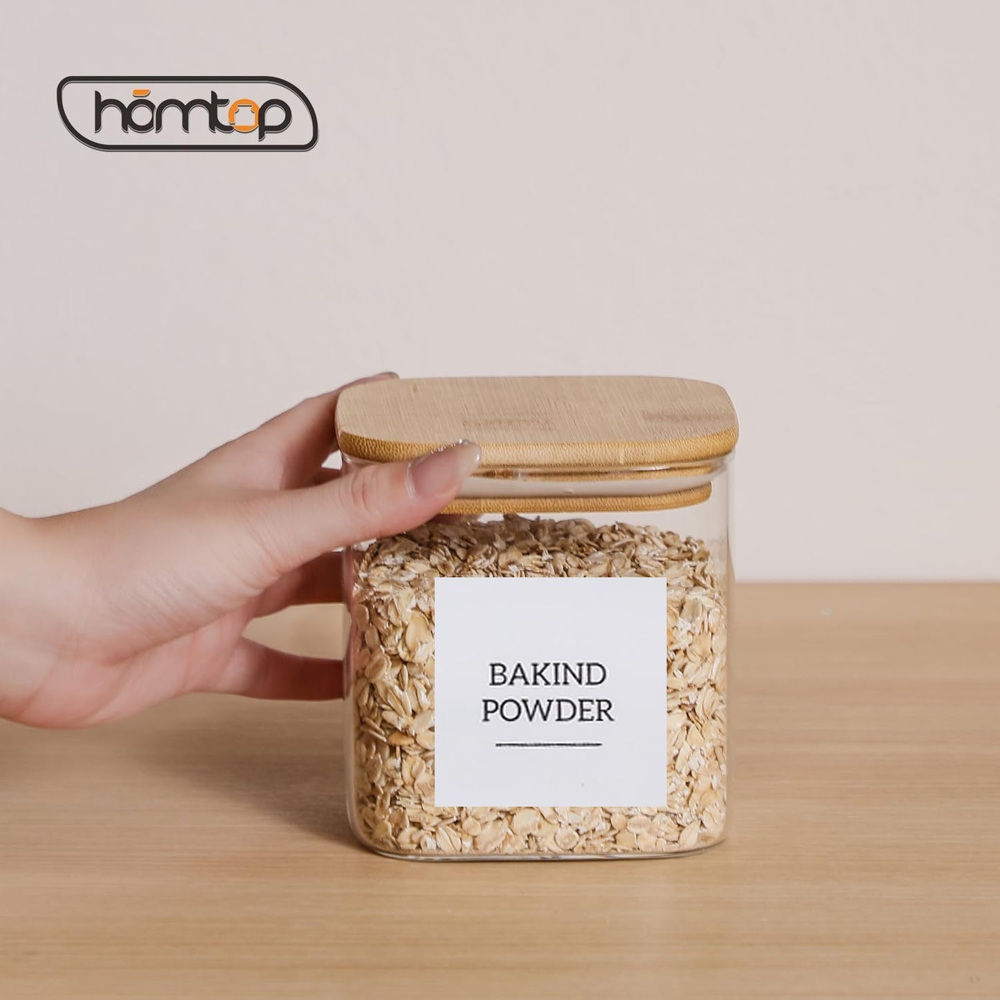 Glass Food Storage Containers with Lids 4 Pack, 4 Inch Wide Mouth 25 Oz High Borosilicate Glass Jars for Coffee Bean, Candy, Cookie, Flour, Square