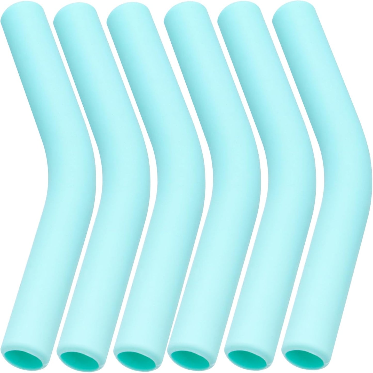 6pcs Food-Grade Silicone Metal Straw Tips, Reusable Flex Elbow Straws Cover Replacement Tips, Soft Straw Toppers Kits for 8 mm Stainless Steel Metal Straws - Mint Green