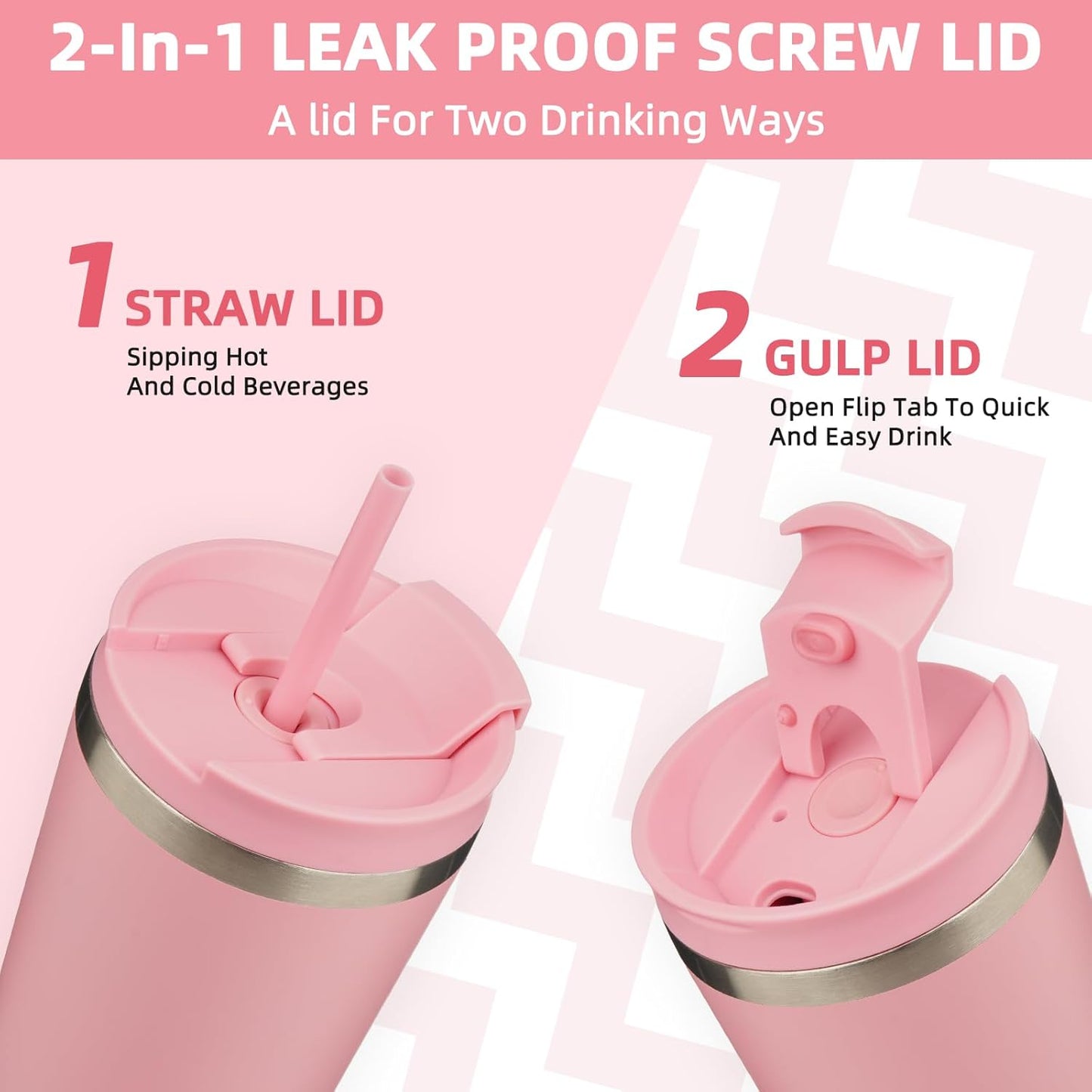 BJPKPK 34oz Tumbler With lid And Straw Stainless Steel Travel Coffee Mug Insulated Tumblers Cups,Light Pink