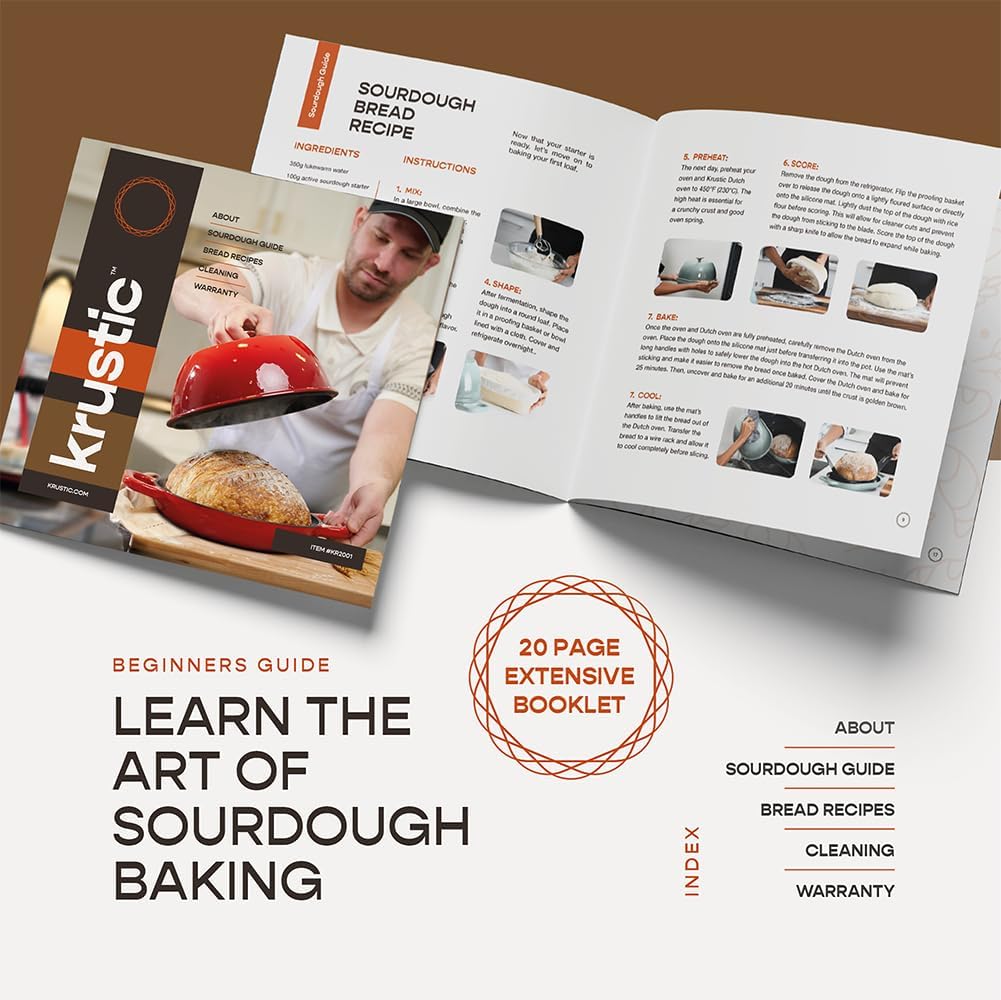 Enameled Cast Iron Dutch Oven for Sourdough Bread Baking | 6 Quart Pot with Lid | 10 Inch Ceramic Enamel Thick Coated Cookware Set with Non Stick Silicone Baking Mat for Cooking