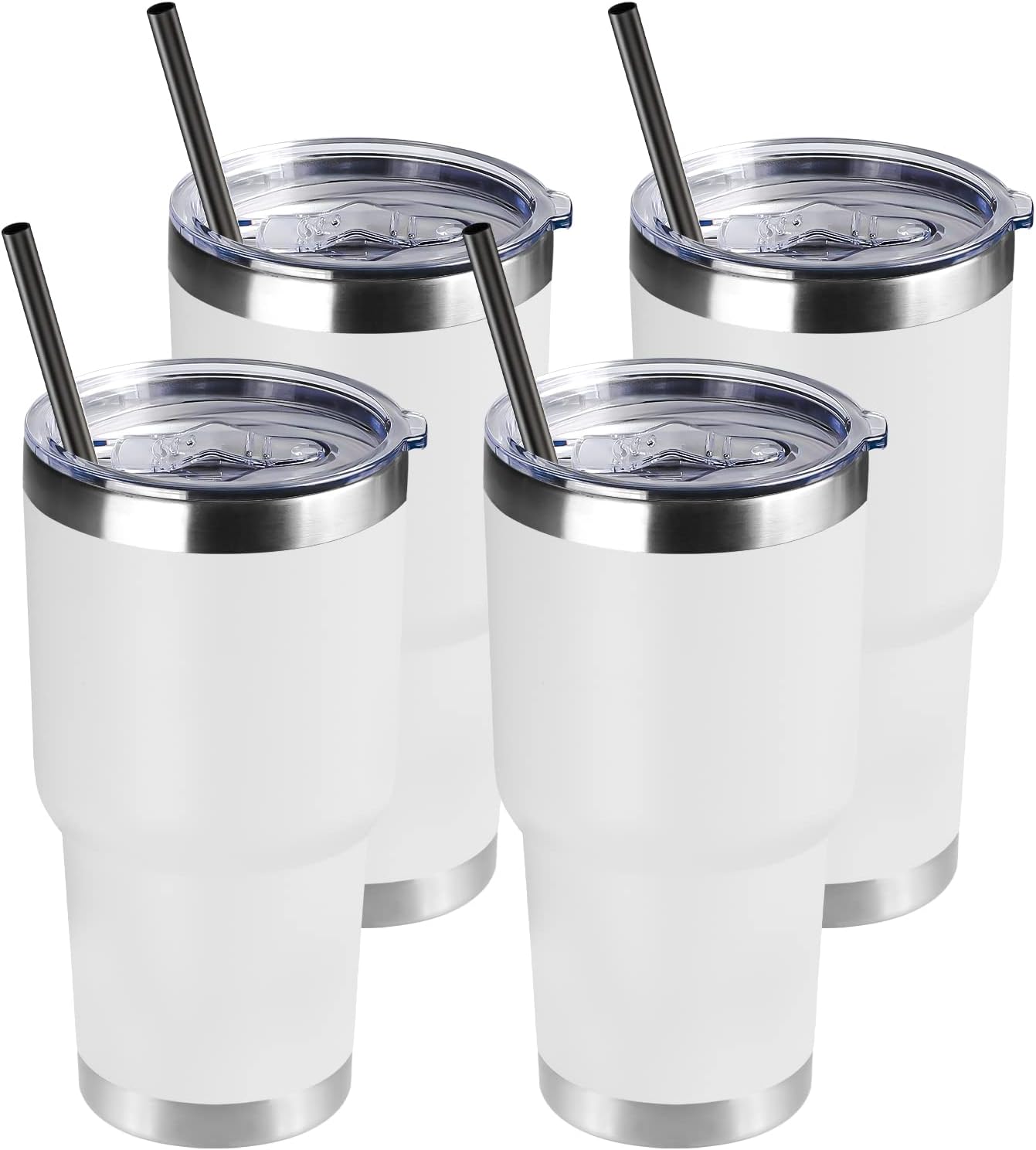 DOMICARE 30 oz Tumbler with Lid and Straw, Stainless Steel Tumblers Bulk, Insulated Vacuum Double Wall Travel Coffee Mug, Durable Powder Coated Tumbler Cups (White, 4)