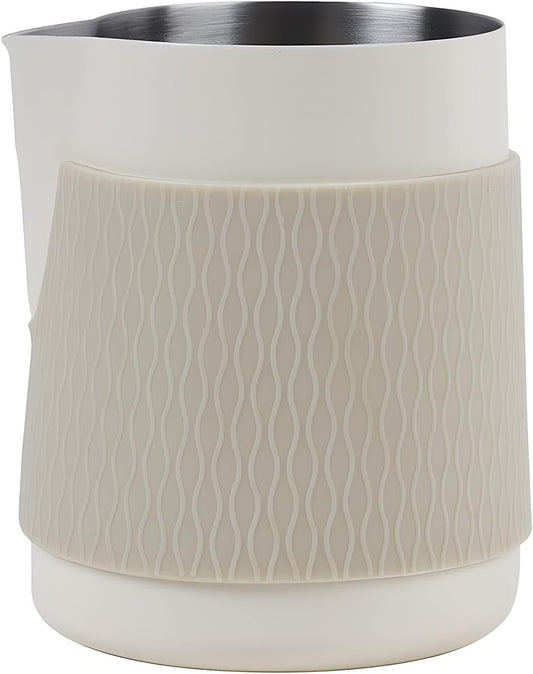 IKAPE Espresso Milk Pitcher, 15.04/450ml Milk Frothing Jug without Handle, Espresso Steaming Pitcher with Sharp Spout for Espresso Barista Tool(white)