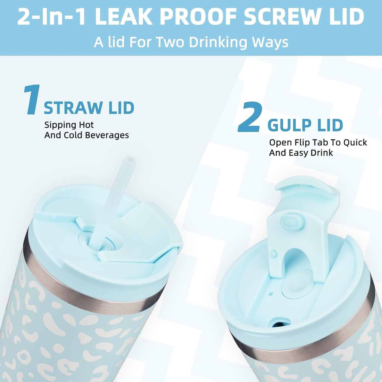 BJPKPK 22oz Tumbler With lid And Straw Stainless Steel Travel Coffee Mug Insulated Tumblers Cups,Light Blue Leopard