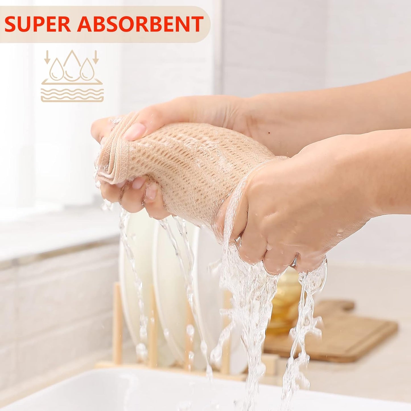 Kitinjoy 100% Cotton Waffle Weave Kitchen Towels, 4-Pack Super Soft and Absorbent Dish Towels for Drying Dishes, Kitchen Hand Towels, 13 in x 28 in, Beige