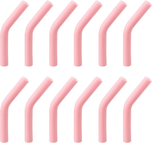 uxcell 12pcs Silicone Straw Tips, Silicone Straw Elbows Tip, Soft Reusable Metal Straw Covers Fit for 6mm/0.24" OD Stainless Steel Straws, Light Pink
