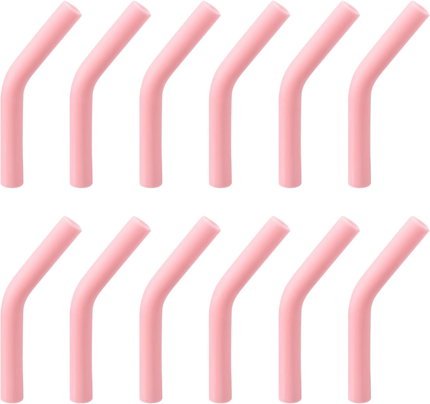 uxcell 12pcs Silicone Straw Tips, Silicone Straw Elbows Tip, Soft Reusable Metal Straw Covers Fit for 8mm/0.31" OD Stainless Steel Straws, Light Pink