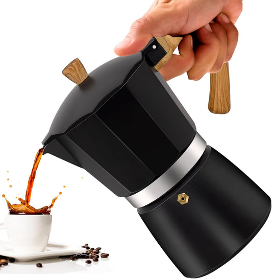 3 Cup Aluminum Moka Pot Classic Stovetop Espresso Coffee Maker 150ml 5oz Coffeemaker Percolator Mocha Pot Greca Coffee Maker Cafe Makers for Italian and Cuban Café Brewing Black