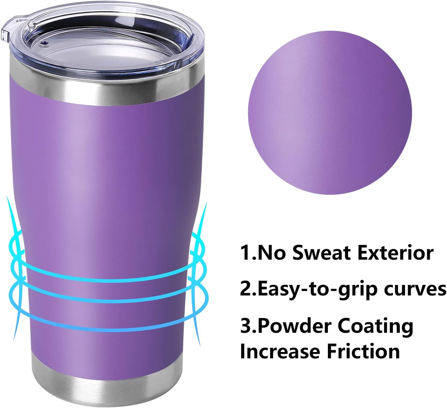 DOMICARE 20oz Tumbler with Lid Stainless Steel Tumblers Bulk, Double Wall Vacuum Insulated Coffee Travel Mug Powder Coated Tumbler, Purple