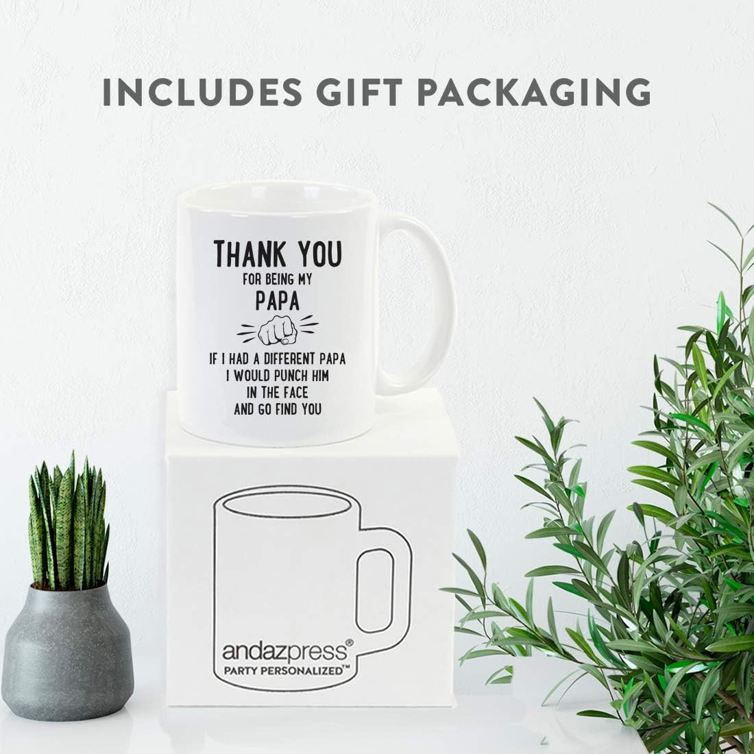 Andaz Press Funny Family 11oz. Coffee Mug Gift, Thank You for Being My Papa, Punch in Face, 1-Pack, Christmas Birthday Drinking Cup Present Ideas