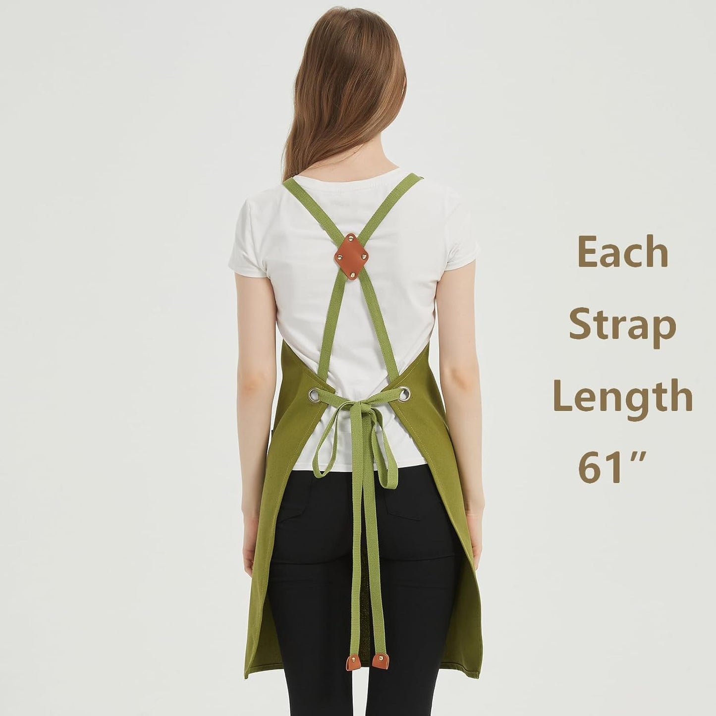 AFUN Chef Aprons for Women Men with Large Pockets, Cotton Canvas Cross Back Water Repellent Work Apron, Size M to XXL (Armygreen)