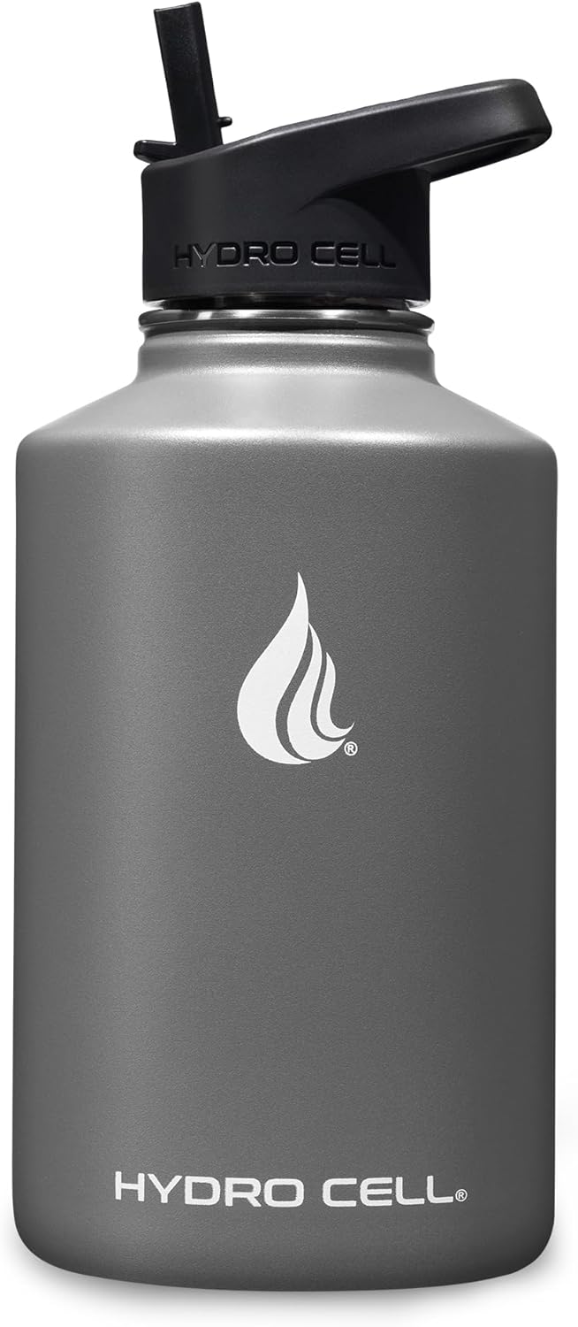 HYDRO CELL Stainless Steel Insulated Water Bottle with Straw - For Cold & Hot Drinks - Metal Vacuum Flask with Screw Cap and Modern Leakproof Sport Thermos for Adults (Graphite 64oz)