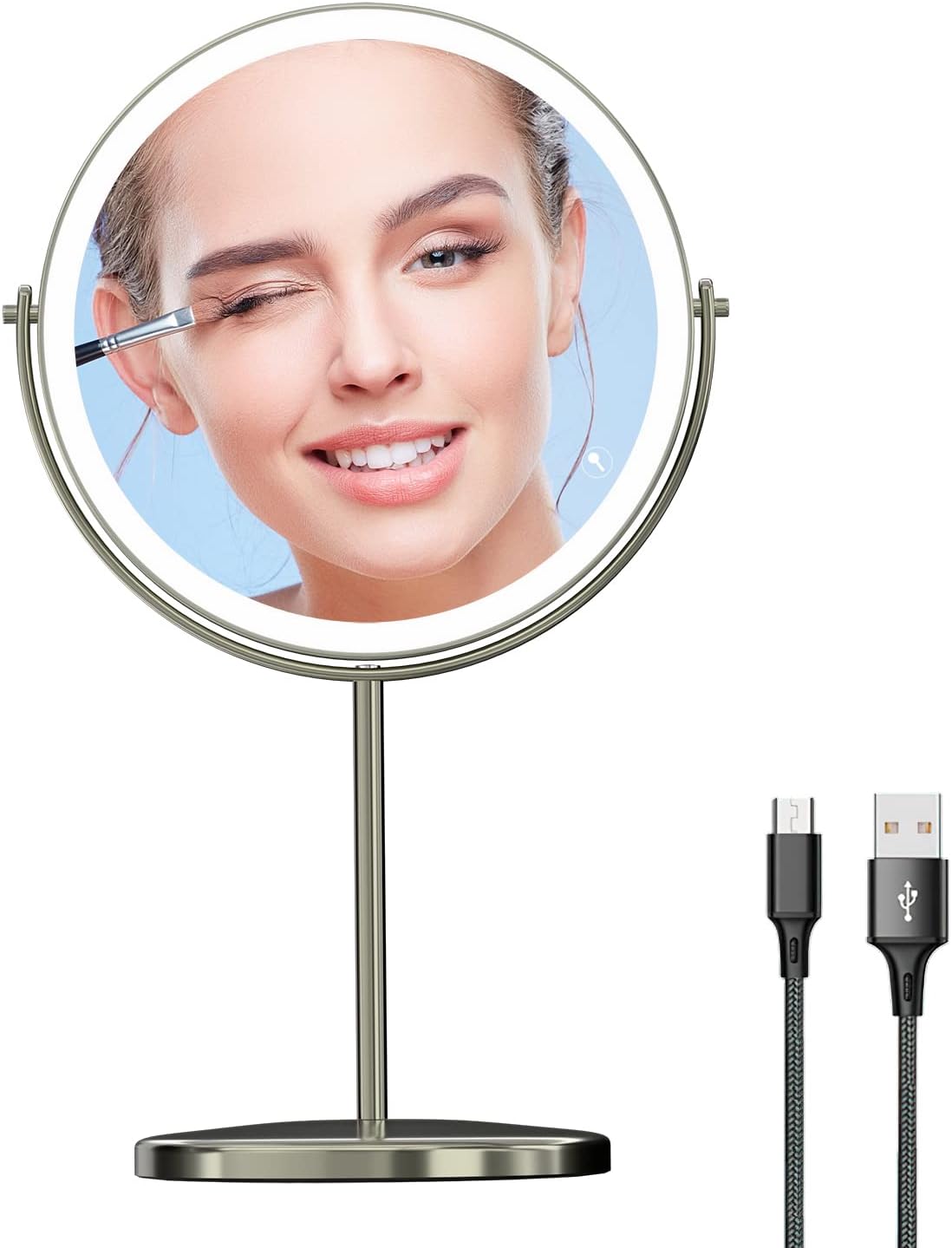 8" Lighted Vanity Mirror with Lights, 1X/10X Magnifying Makeup Mirror, Double Sided 360 Swivel USB Rechargeable, 3 Color Lights, Gifts for Women Mom Teen Girls