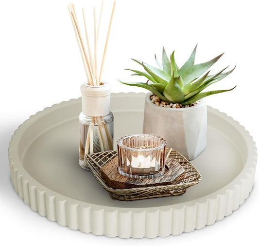 13-Inch Concrete Round Tray Home Decor for Coffee Table Decor - Round Coffee Table Tray - Circular Kitchen Island Trays - Decorative Trays- Gray