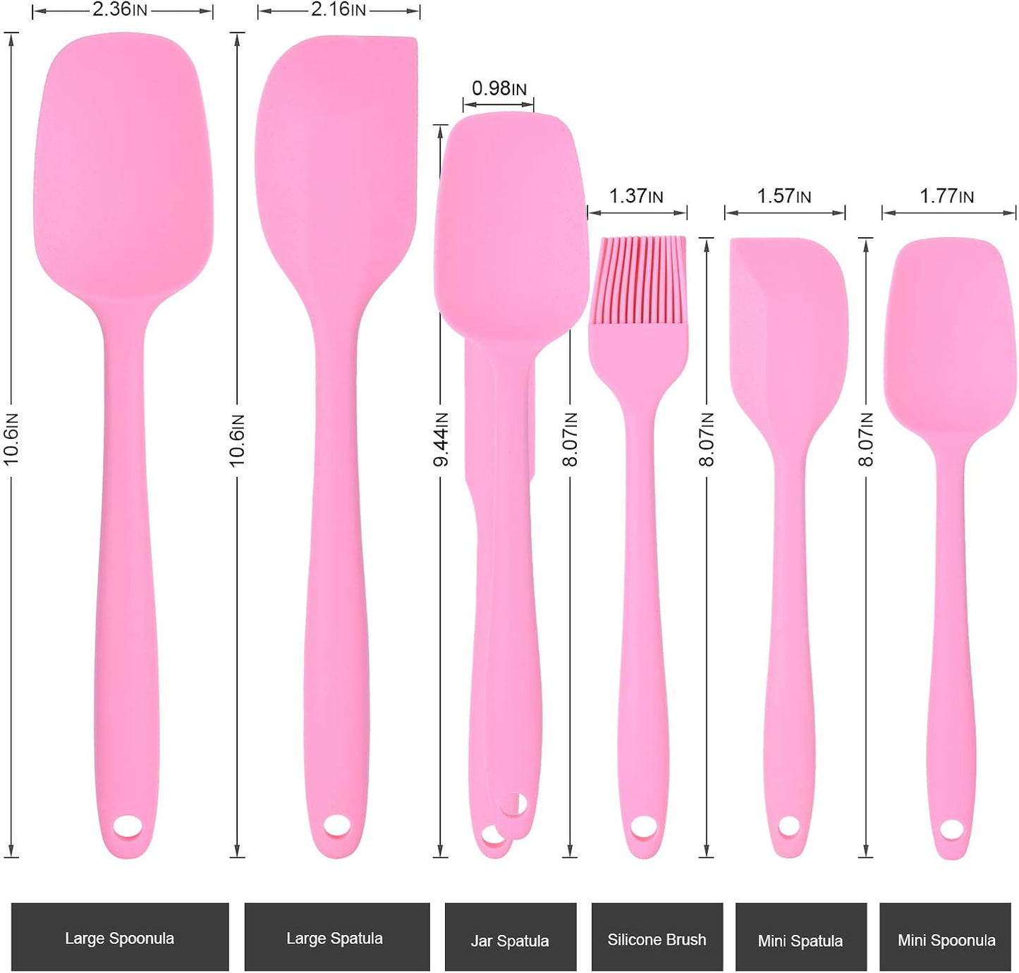 Heat Resistant Silicone Spatulas Set Food Grade Silicone Seamless One Piece Design BPA-Free,Non-Stick,Dishwasher Safe,Cooking and Mixing Set of 6PCS-pink(pink)