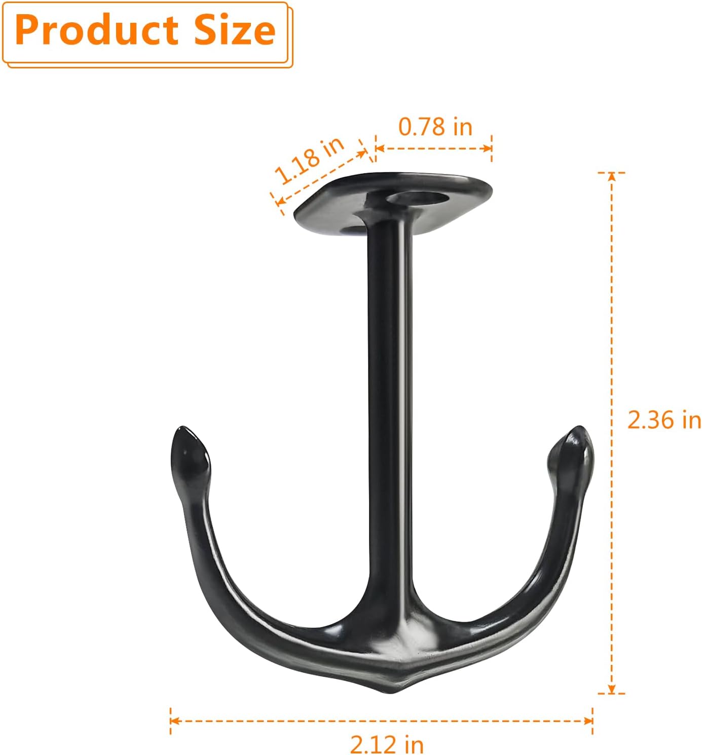 Anchor Shape Zinc Alloy Double Prong Ceiling Hooks, 4-Pack Under Shelf Coat Hooks Hanging Towel Robe Clothes Cap Bathroom Kitchen Cabinet Garage Use (Black)