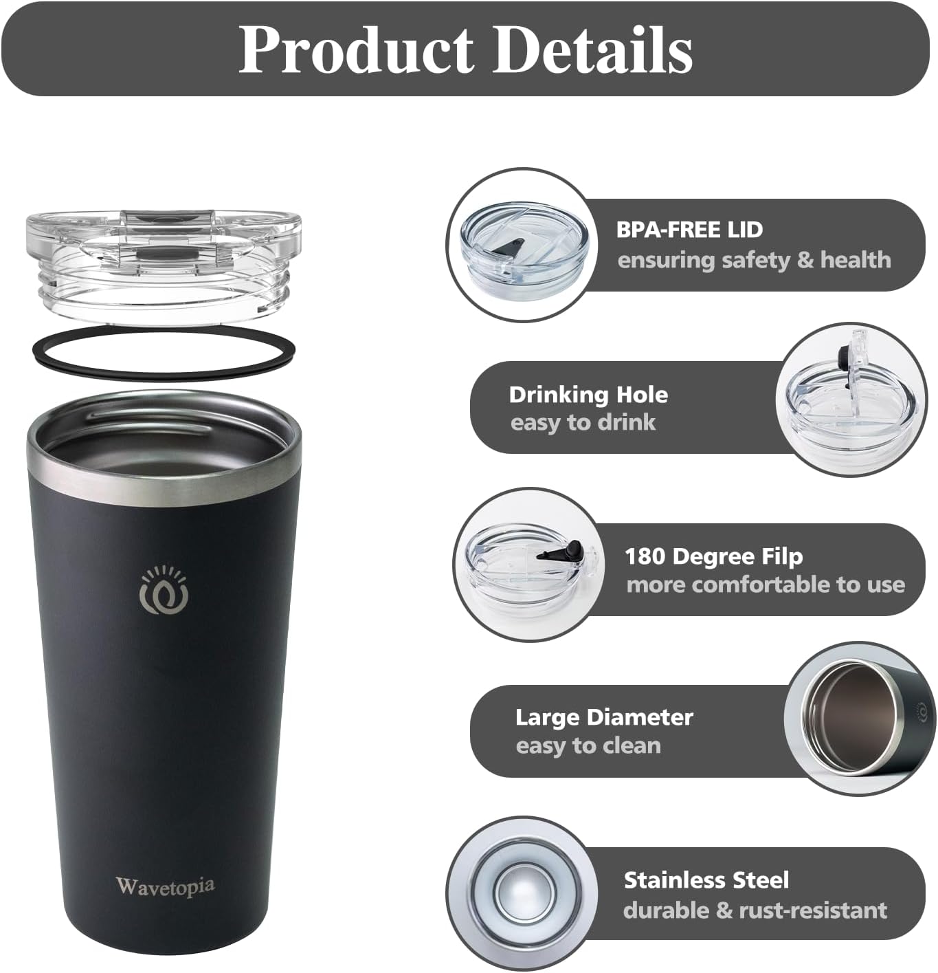 Insulated Coffee Mug with Lid, Reusable Stainless Steel Travel Coffee Cup, 16 Oz Double Wall Vacuum Spill Proof Tumbler Cups for Men and Women Hot & Cold Drinks（Aurora）