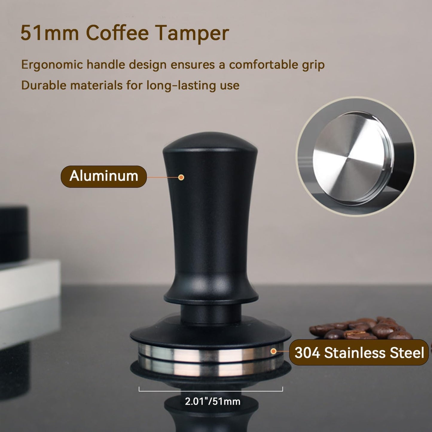 51mm Espresso Tamper Set: Espresso Accessories Kit with Adjustable Spring-Loaded Tamper, Stainless Steel WDT Tool and Magnetic Dosing Funnel for 51 mm Portafilters