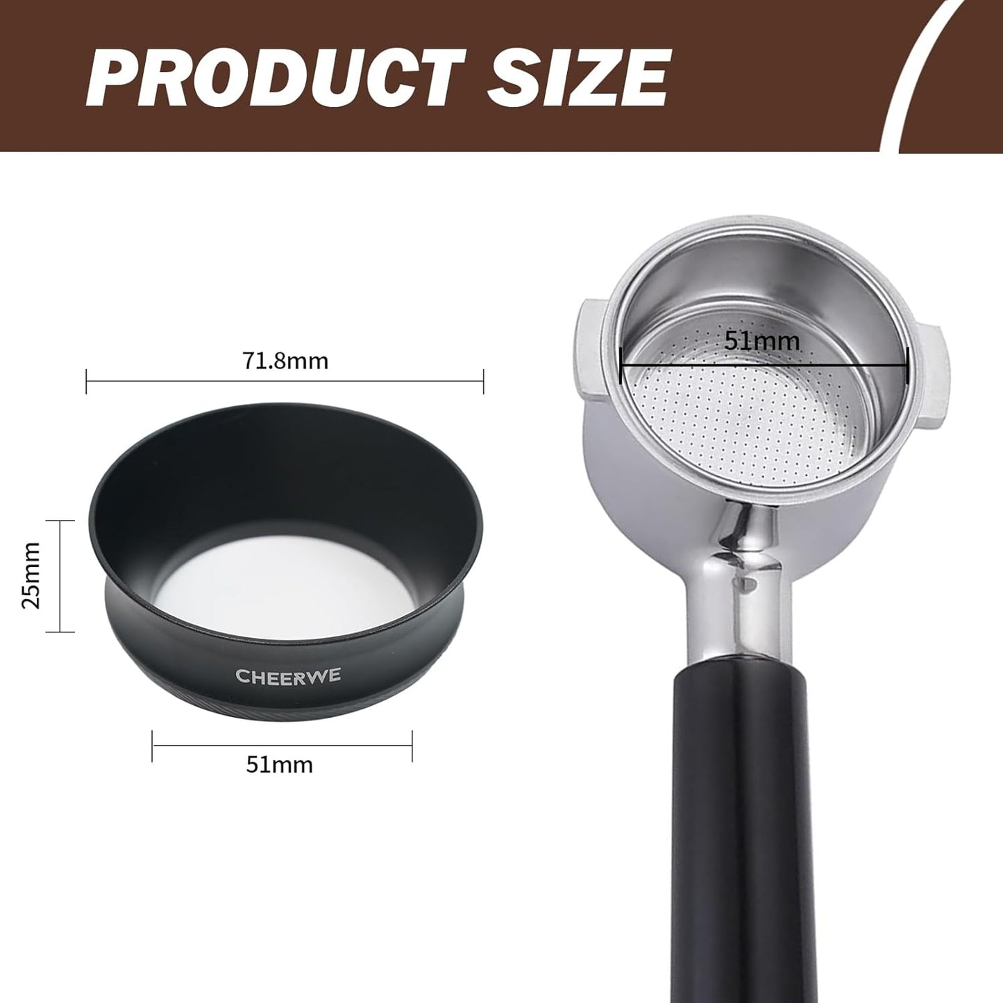 51mm Magnetic Espresso Dosing Funnel, Espresso Coffee Dosing Ring, 25mm Anodized Aluminum Dosing Funnel with 8 Magnets Compatible with 51mm Portafilter