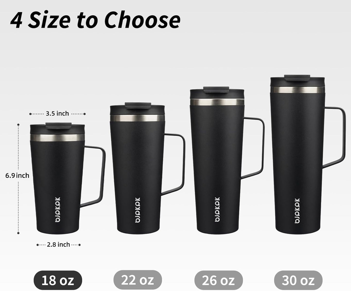BJPKPK Insulated Tumbler with Handle, 18oz Insulated Tumblers with Lid and Straw, Stainless Steel Metal Water Bottles, Coffee Travel Mugs, Cups, Black