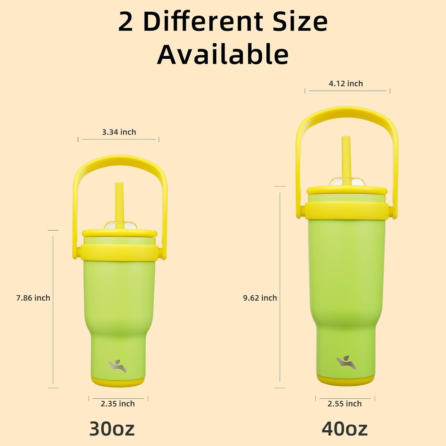 30 oz Tumbler with Side Handle, Insulated Water Bottle with Straw and 2 in 1 Lid, Stainless Steel Cup Travel Coffee Mug for Sports Office Gym,Lime