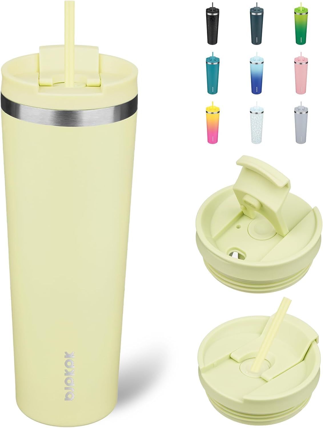 BJPKPK 30oz Insulated Tumbler With lid And Straw Stainless Steel Tumblers Travel Coffee Mug Reusable Thermal Cup,Macaron Green