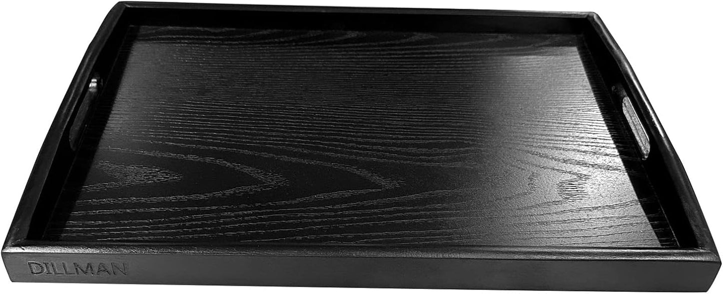 DILLMAN Serving Tray Large Black Wood Rectangle Food Tray Butler Tray Breakfast Tray with Handles (Small)