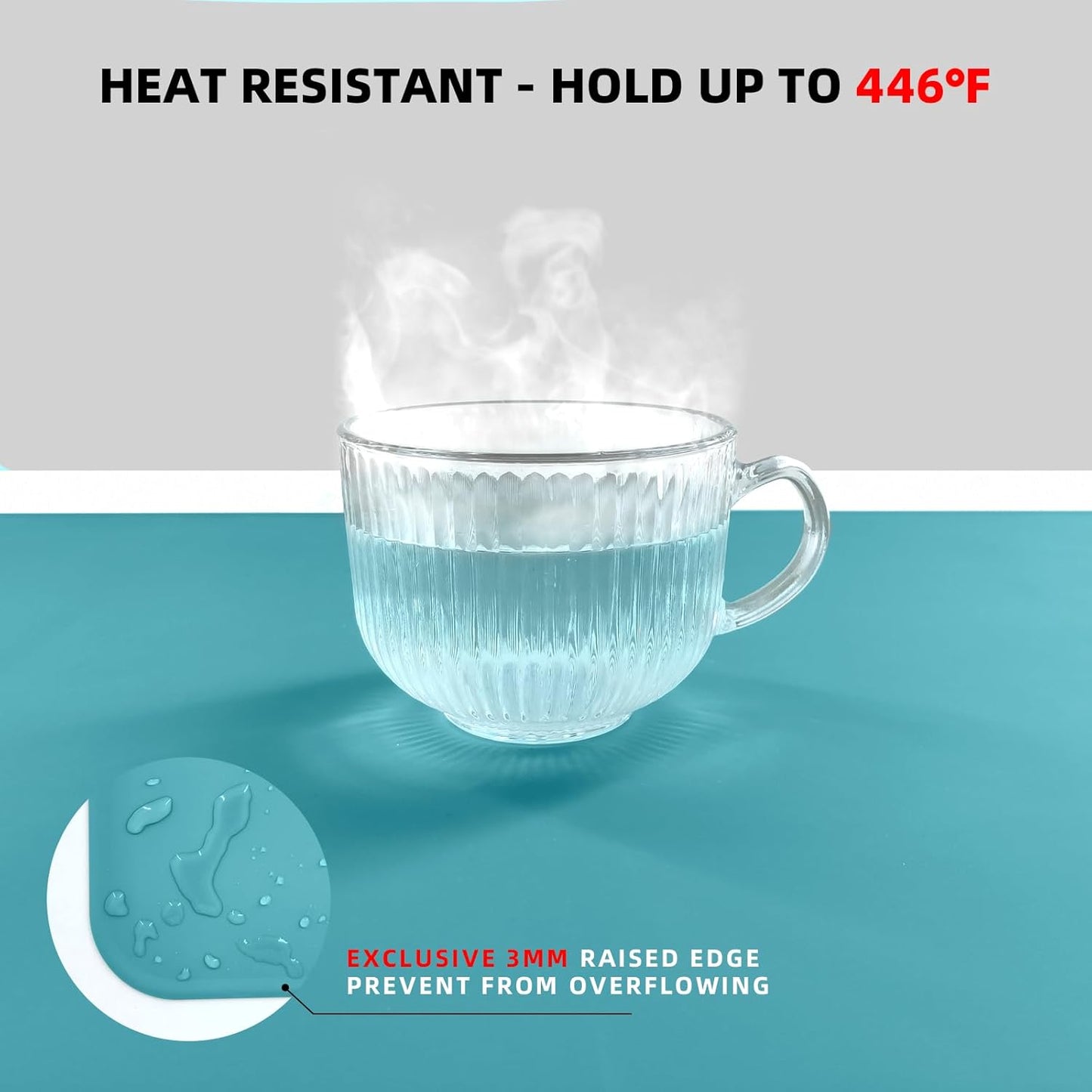 KVK Silicone Mat for Kitchen Counter with Raised Edge 43.3×25.6in - Extra Large Silicone Mat Heat Resistant - Glossy Bottom Non Slip - Universal Painting Craft Resin Mat Countertop Protector,Black