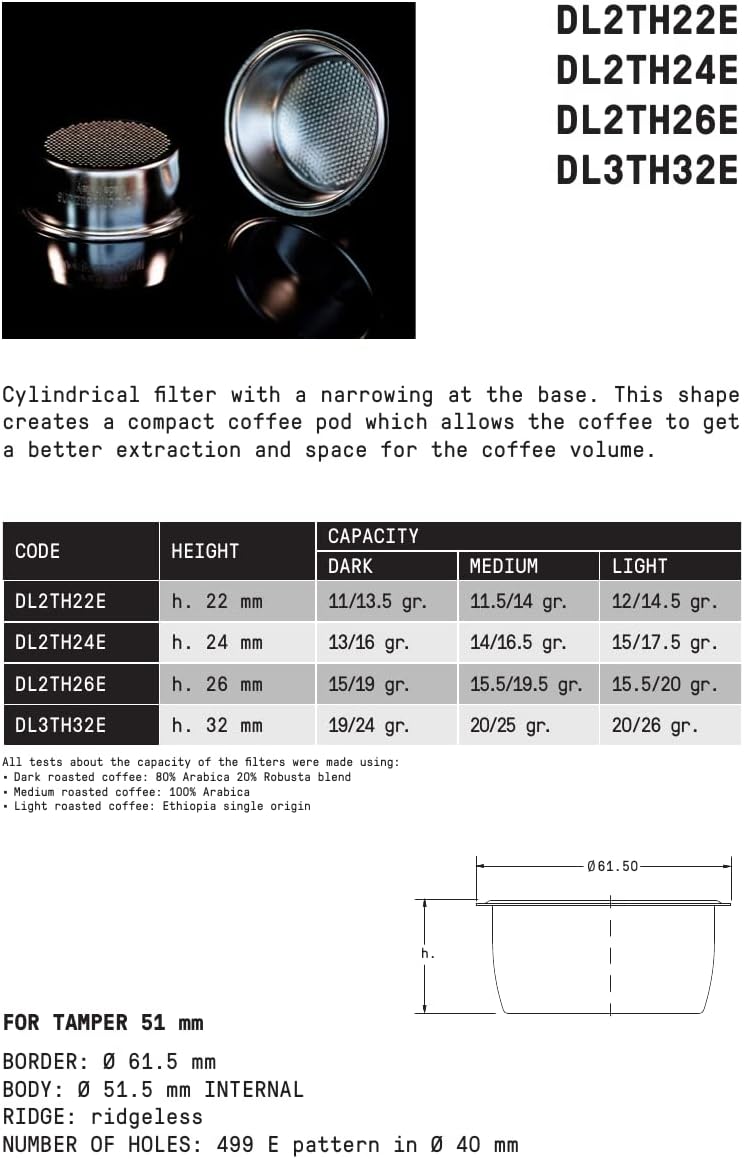 IMS Precision basket 51mm compatible with DeLonghi espresso machines DL2TH22E (H22)