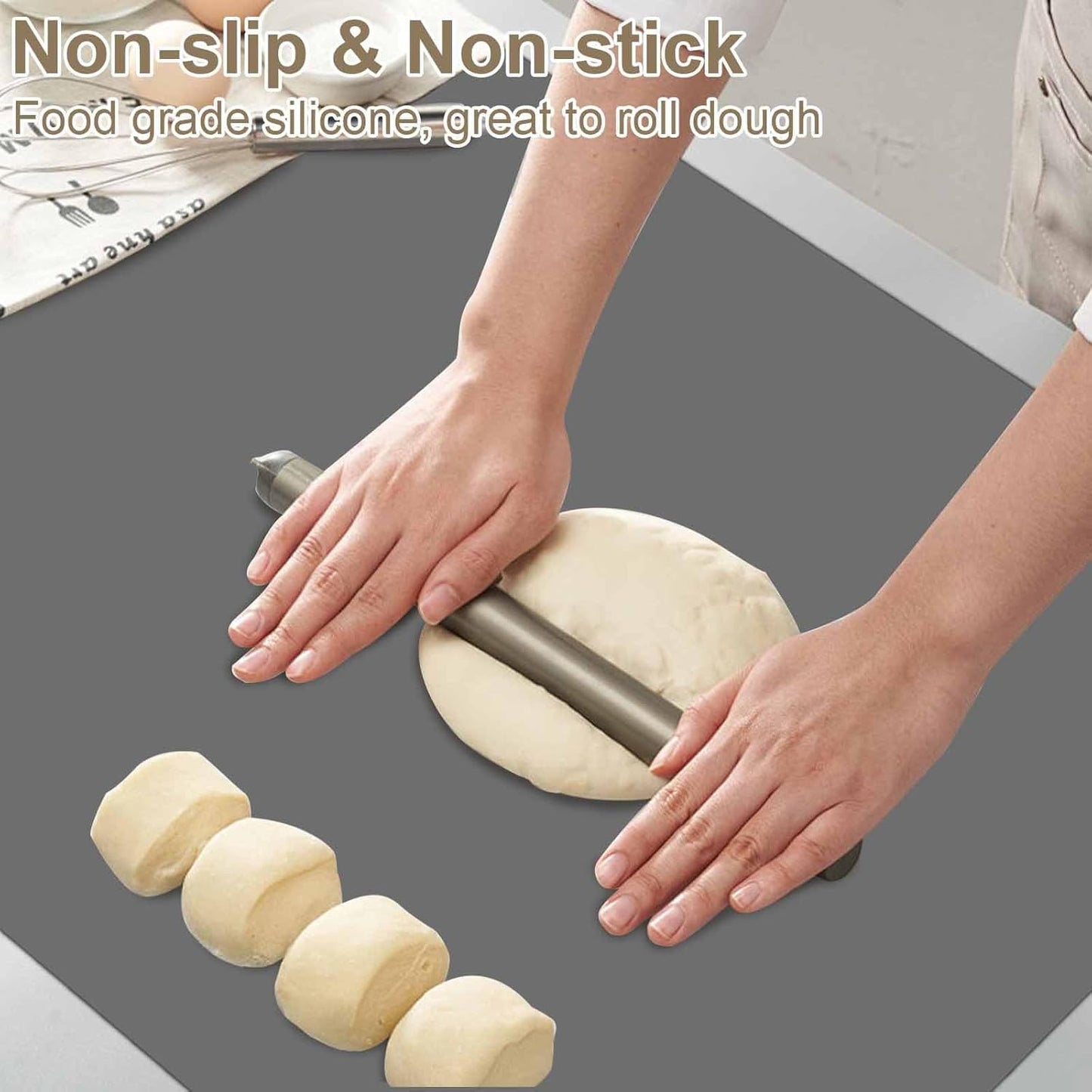 49.2"x15.7"(125cmx40cm) Large Silicone Mats for Kitchen Counter, Non-Slip Placemats, Heat Resistant Countertop Protector, Waterproof Craft Mat, Dark Gray